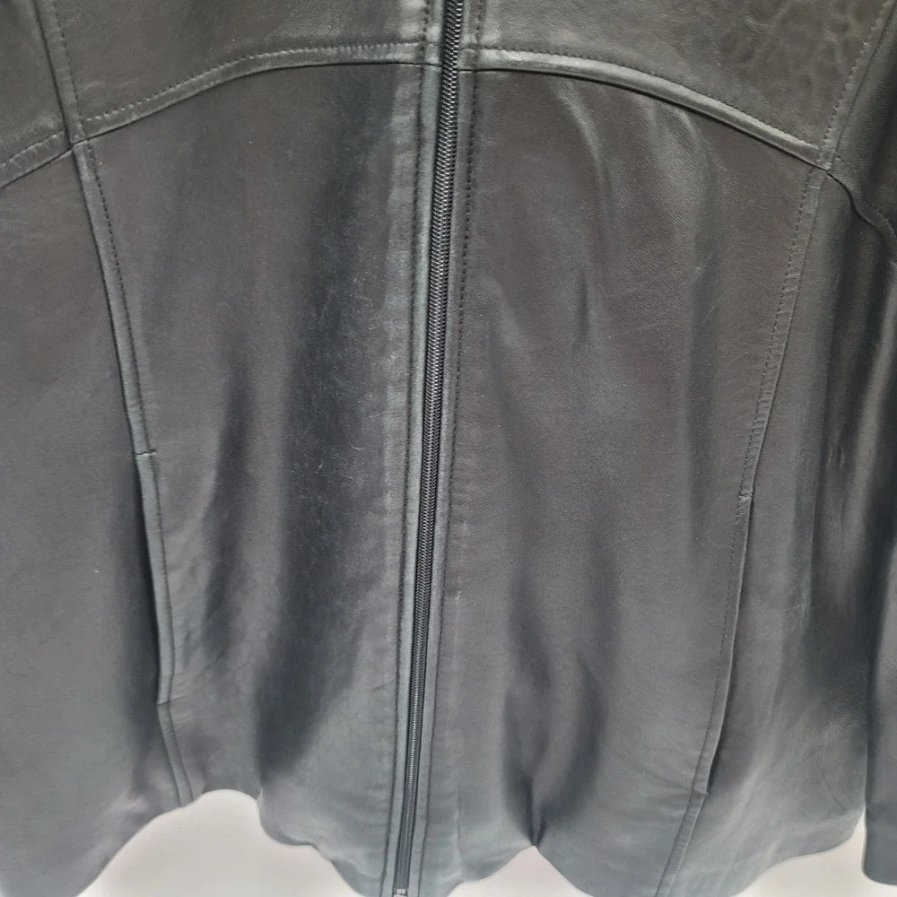 Kenneth Cole Reaction Mens Black Leather Full Zip Jacket XL Point Collar Lined